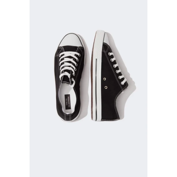 A7524 Erkek Düz Taban Bağcıklı Keten Sneaker