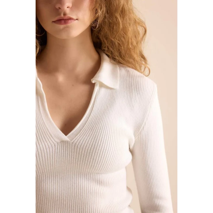 A7540 Fitted Polo Yaka Ribana Kazak