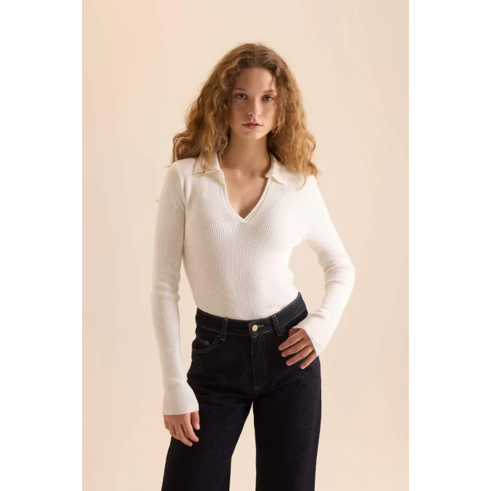 A7540 Fitted Polo Yaka Ribana Kazak