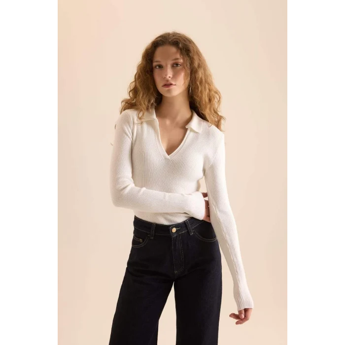 A7540 Fitted Polo Yaka Ribana Kazak