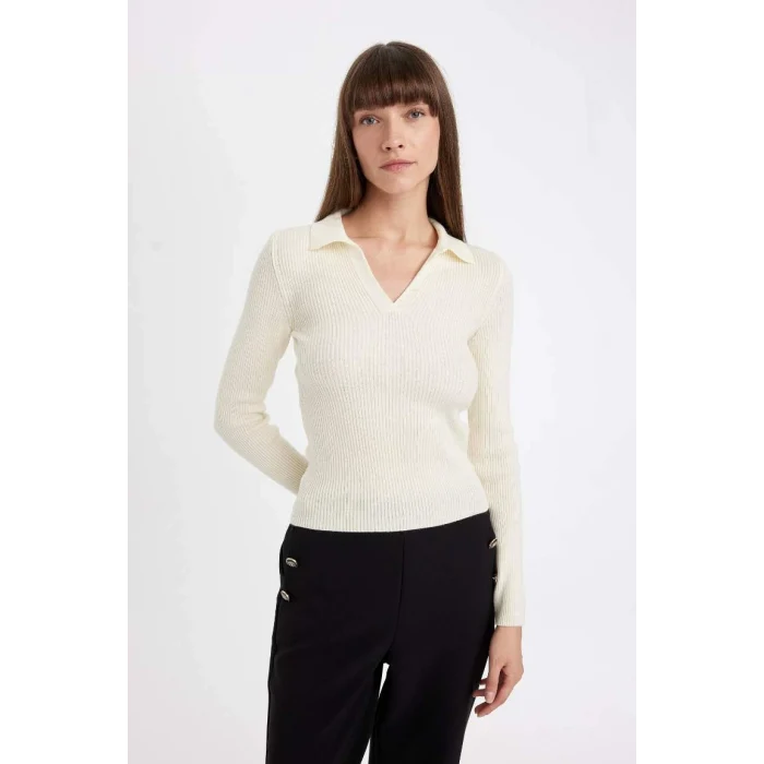 A7540 Fitted Polo Yaka Ribana Kazak