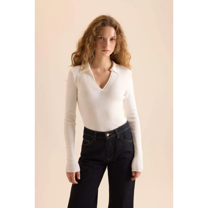 A7540 Fitted Polo Yaka Ribana Kazak