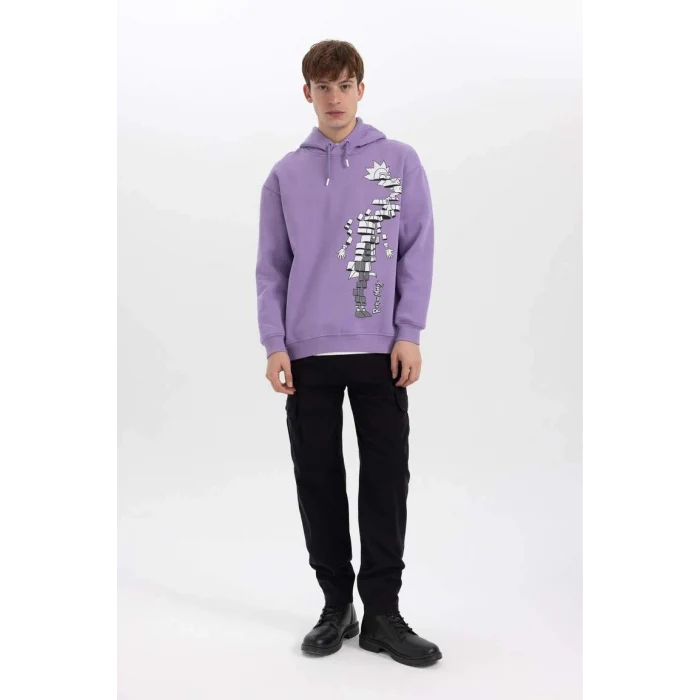 A7867 Rick and Morty Boxy Fit Kapüşonlu Sweatshirt