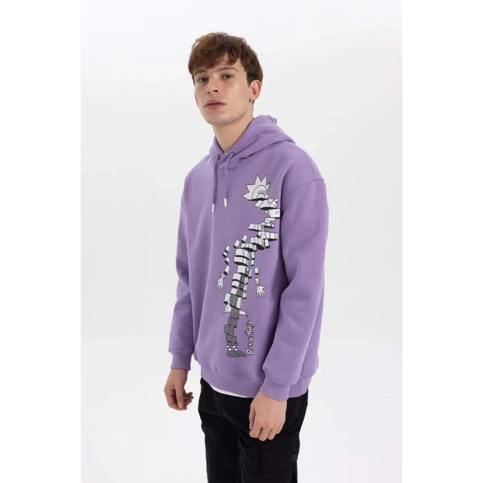 A7867 Rick and Morty Boxy Fit Kapüşonlu Sweatshirt
