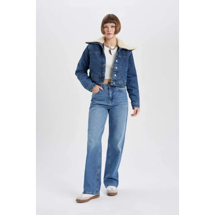 A9232 Suni Kürk Yakalı Jean Ceket