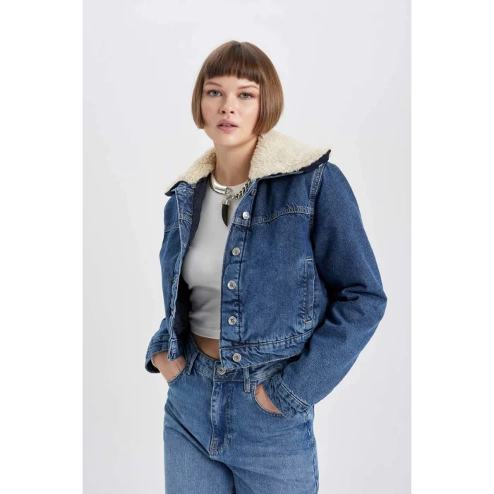 A9232 Suni Kürk Yakalı Jean Ceket