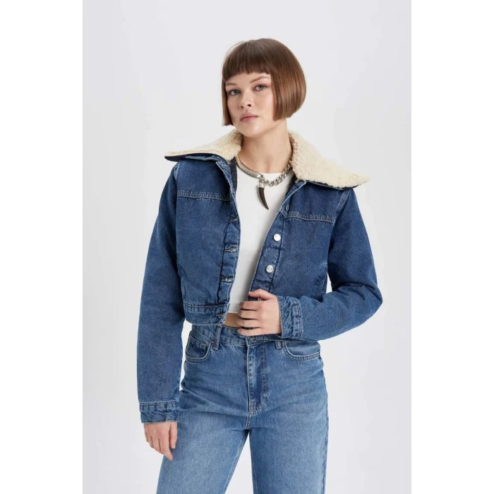 A9232 Suni Kürk Yakalı Jean Ceket