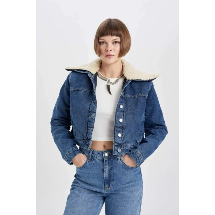 A9232 Suni Kürk Yakalı Jean Ceket