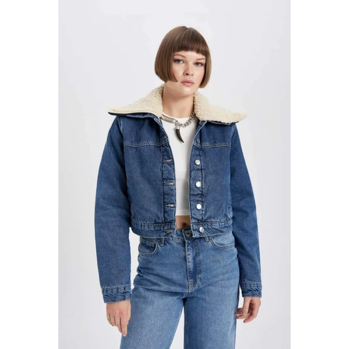 A9232 Suni Kürk Yakalı Jean Ceket