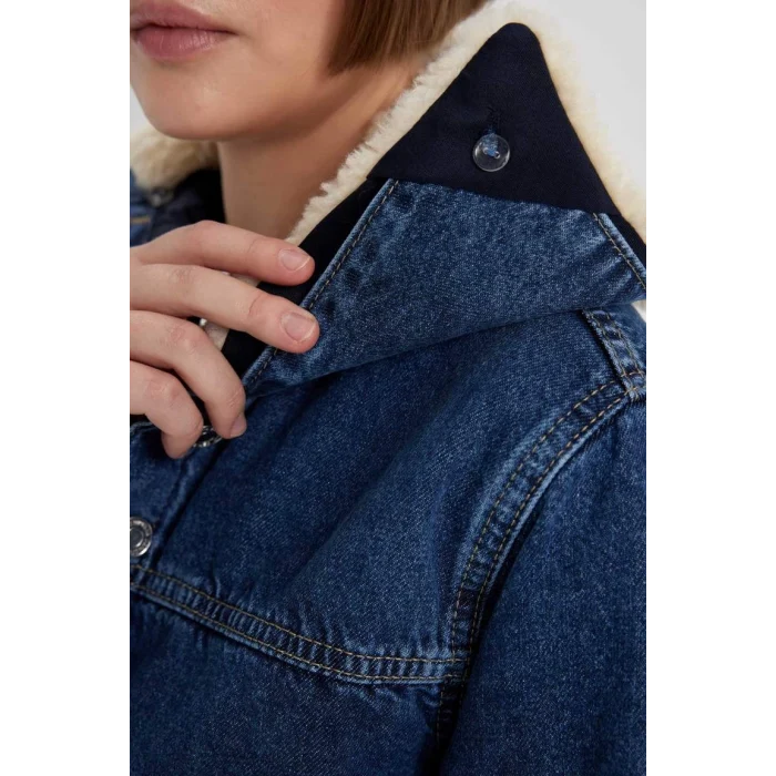 A9232 Suni Kürk Yakalı Jean Ceket