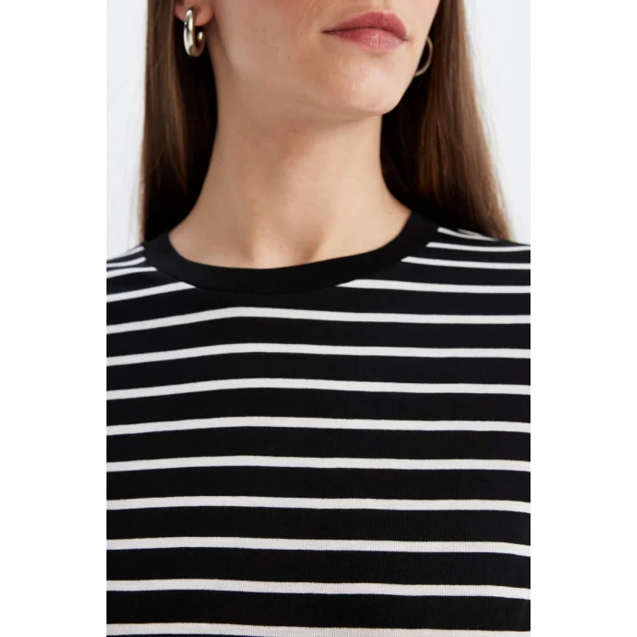 A9254 Regular Fit Bisiklet Yaka Çizgili Casual Uzun Kollu Tişört