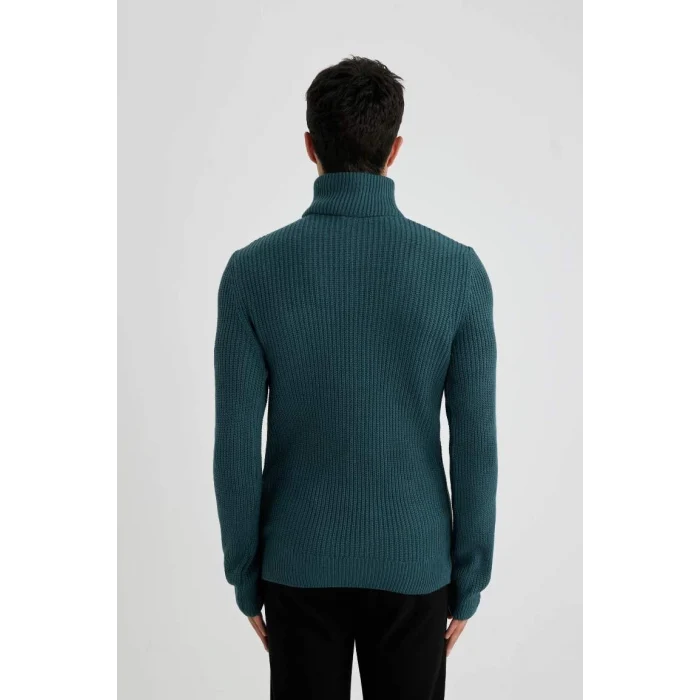 A9511 Standart Fit Dik Yaka Yarım Fermuarlı Selanik Kumaş Triko Kazak