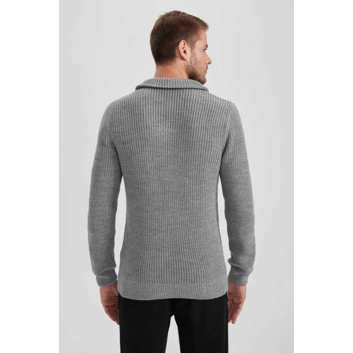 A9511 Standart Fit Dik Yaka Yarım Fermuarlı Selanik Kumaş Triko Kazak