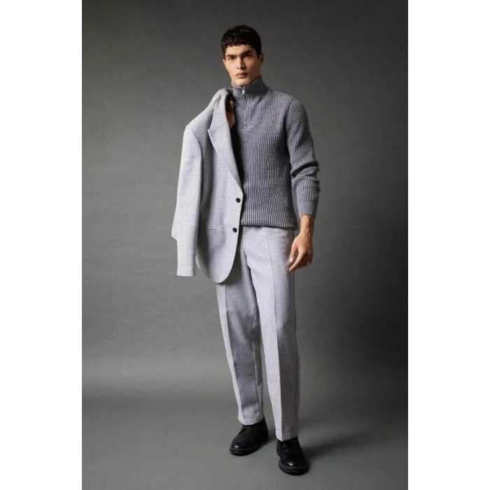 A9511 Standart Fit Dik Yaka Yarım Fermuarlı Selanik Kumaş Triko Kazak