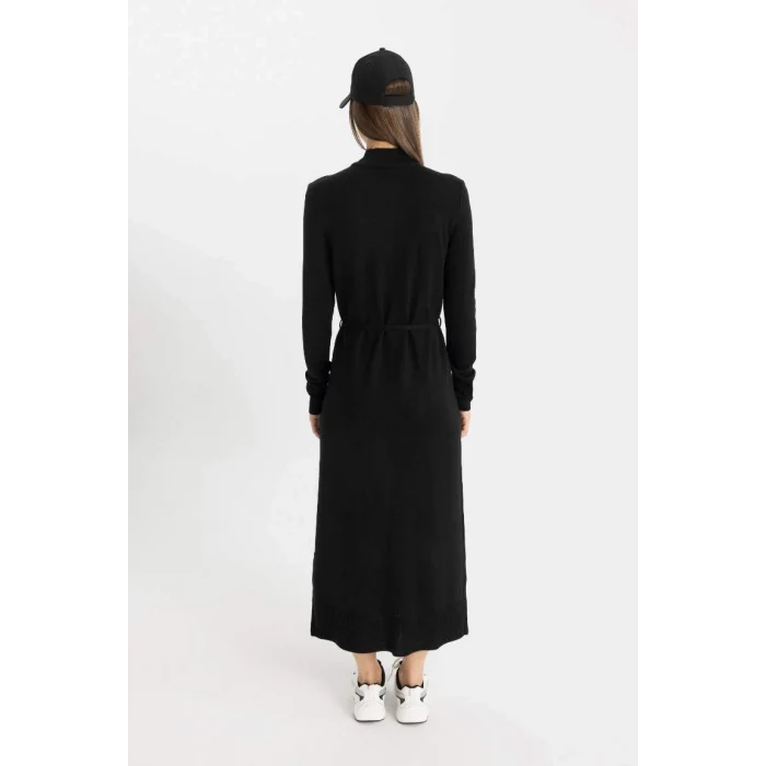 A9807 Yarım Balıkçı Yaka Uzun Kollu Maxi Elbise