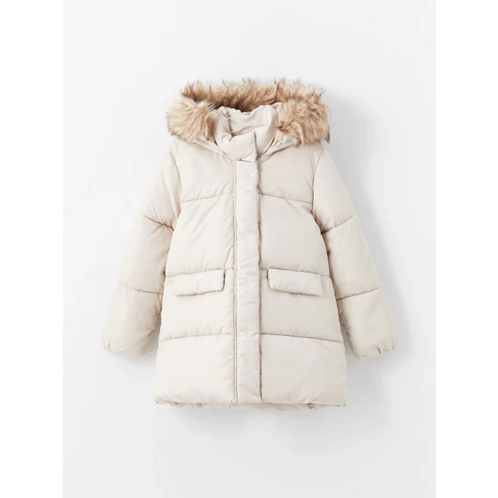 LCW Kids Gri Kapüşonlu Kız Çocuk Mont