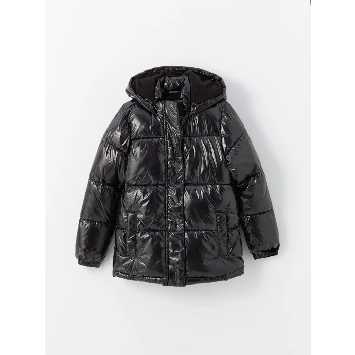 LCW Kids Siyah Kapüşonlu Kız Çocuk Mont