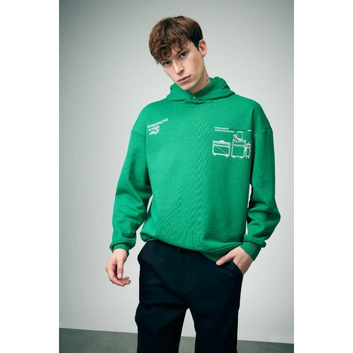 B0252 Oversize Geniş Kalıp Sırt Baskılı Kapüşonlu Sweatshirt