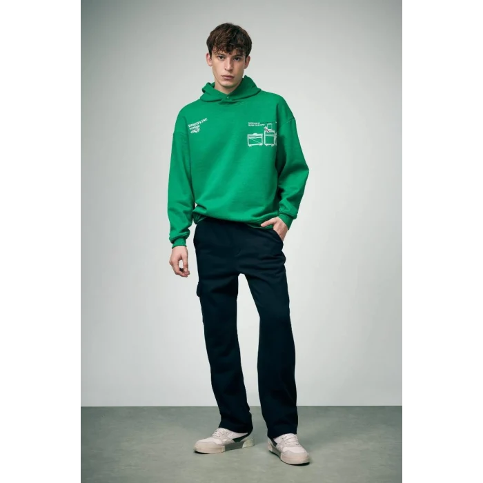B0252 Oversize Geniş Kalıp Sırt Baskılı Kapüşonlu Sweatshirt