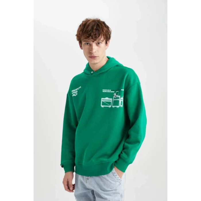 B0252 Oversize Geniş Kalıp Sırt Baskılı Kapüşonlu Sweatshirt