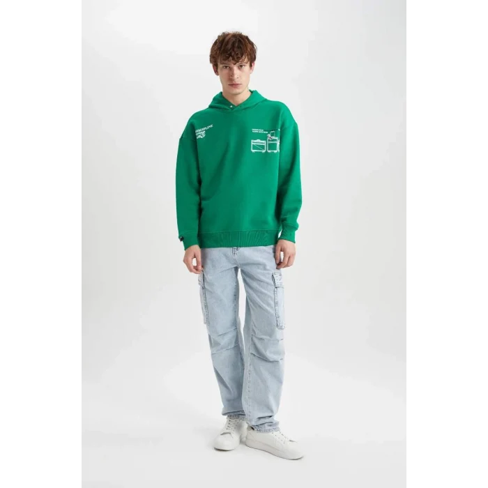 B0252 Oversize Geniş Kalıp Sırt Baskılı Kapüşonlu Sweatshirt