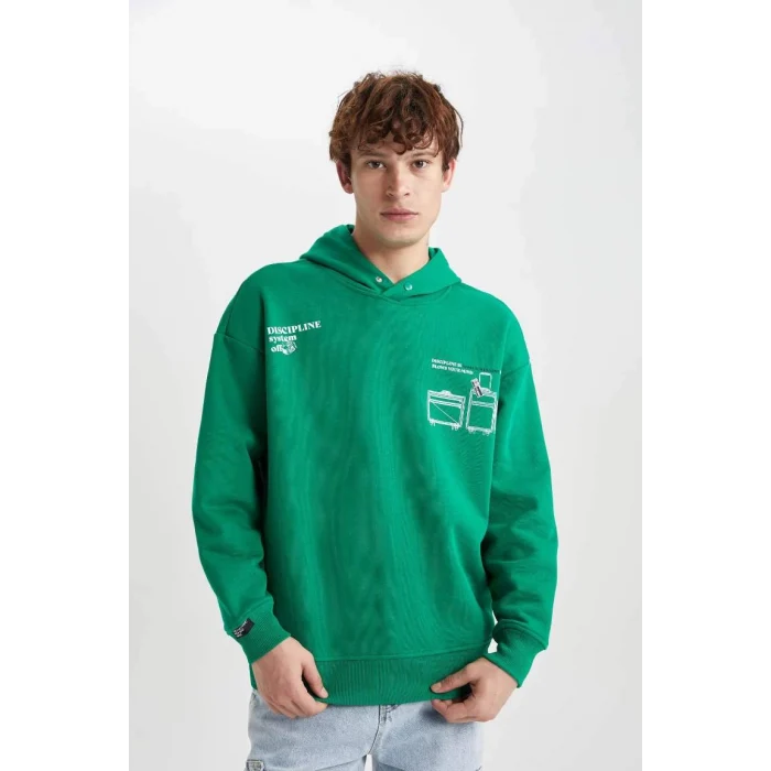 B0252 Oversize Geniş Kalıp Sırt Baskılı Kapüşonlu Sweatshirt