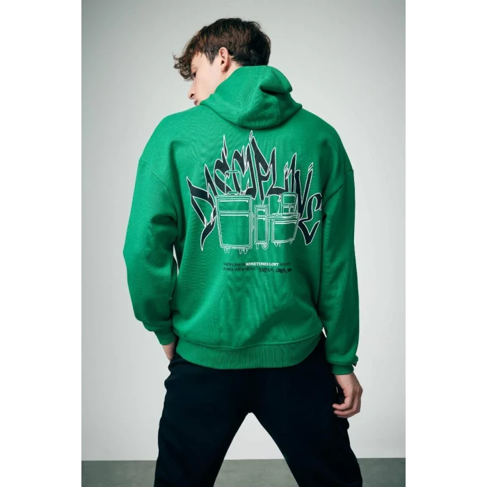 B0252 Oversize Geniş Kalıp Sırt Baskılı Kapüşonlu Sweatshirt