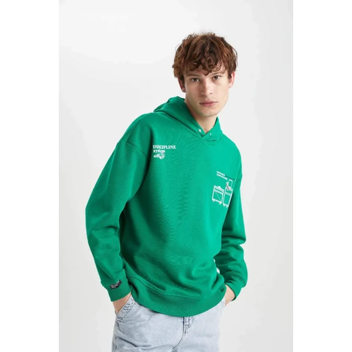 B0252 Oversize Geniş Kalıp Sırt Baskılı Kapüşonlu Sweatshirt