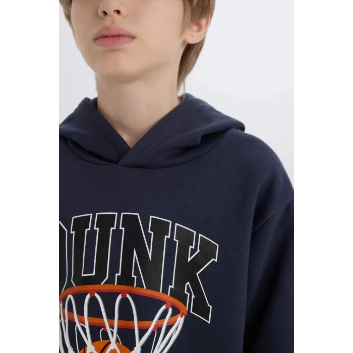 B0410 Kapüşonlu Baskılı Sweatshirt Beli Paçası Lastikli Eşofman Altı 2li Takım