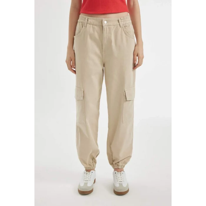 B0454 Coool Jogger Gabardin Kumaş Normal Bel Basic Düz Kargo Cepli Pantolon