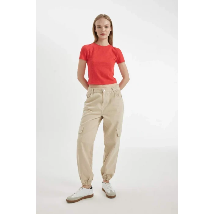 B0454 Coool Jogger Gabardin Kumaş Normal Bel Basic Düz Kargo Cepli Pantolon