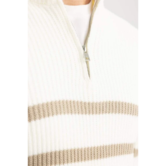 B0580 Standart Fit Normal Kesim Çizgili Balıkçı Yaka Triko Kazak