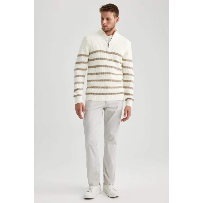 B0580 Standart Fit Normal Kesim Çizgili Balıkçı Yaka Triko Kazak