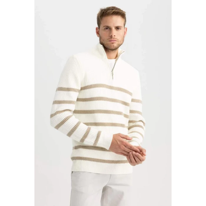 B0580 Standart Fit Normal Kesim Çizgili Balıkçı Yaka Triko Kazak