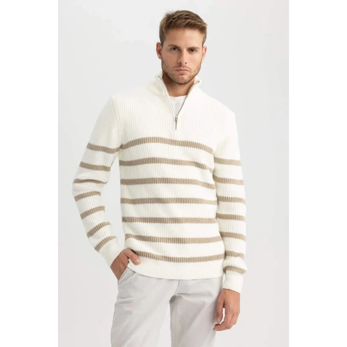 B0580 Standart Fit Normal Kesim Çizgili Balıkçı Yaka Triko Kazak