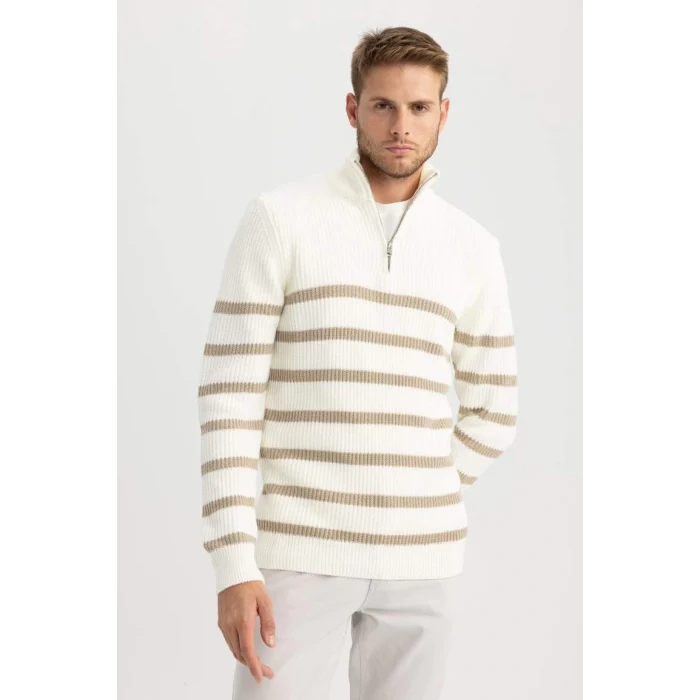 B0580 Standart Fit Normal Kesim Çizgili Balıkçı Yaka Triko Kazak