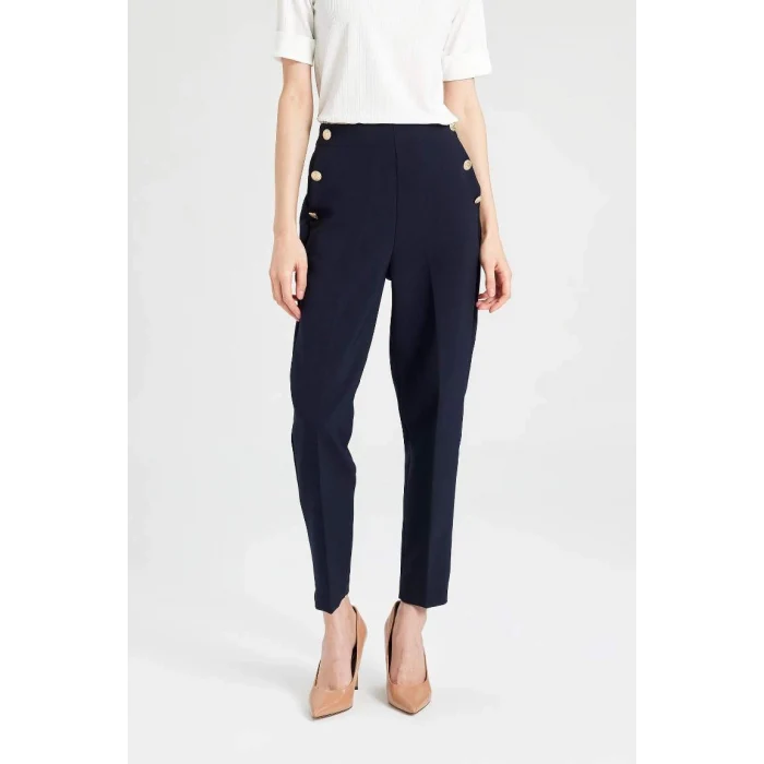 B1238 Carrot Fit Havuç Kalıp Basic Düz Cepli Yüksek Bel Düz Paça Pantolon