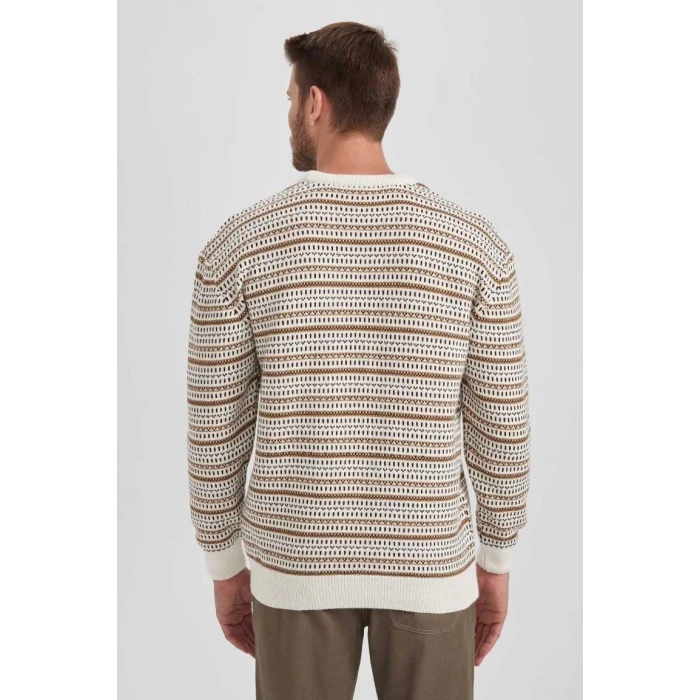 B1448 Standart Fit Normal Kesim Desenli Bisiklet Yaka Triko Kazak