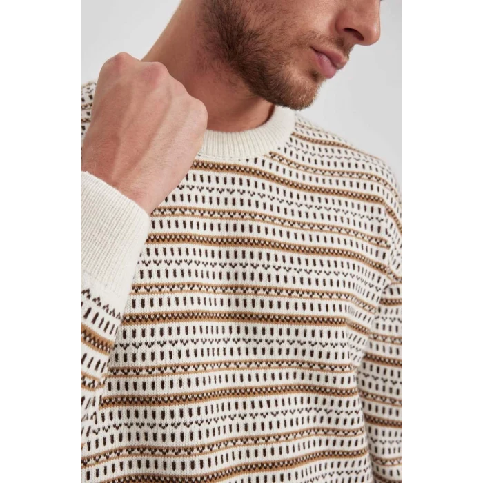 B1448 Standart Fit Normal Kesim Desenli Bisiklet Yaka Triko Kazak