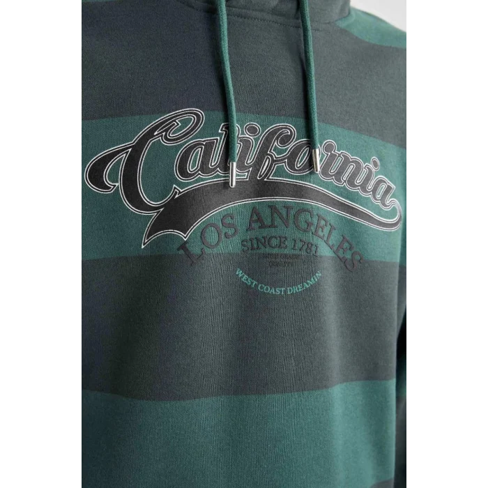 B1654 Regular Fit Kapüşonlu Çizgili Baskılı Sweatshirt