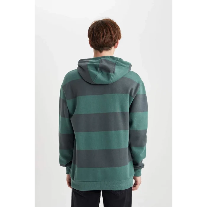 B1654 Regular Fit Kapüşonlu Çizgili Baskılı Sweatshirt