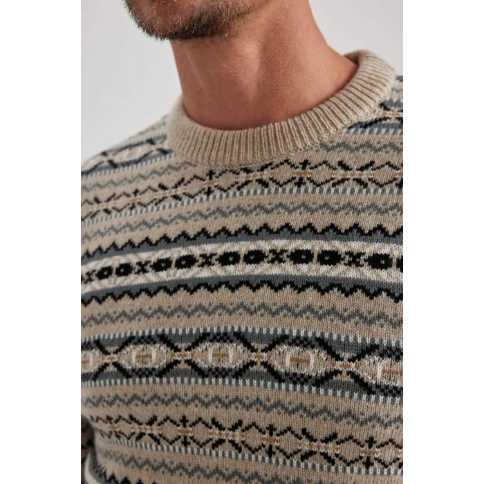 B1893 Standart Fit Normal Kesim Desenli Bisiklet Yaka Triko Kazak