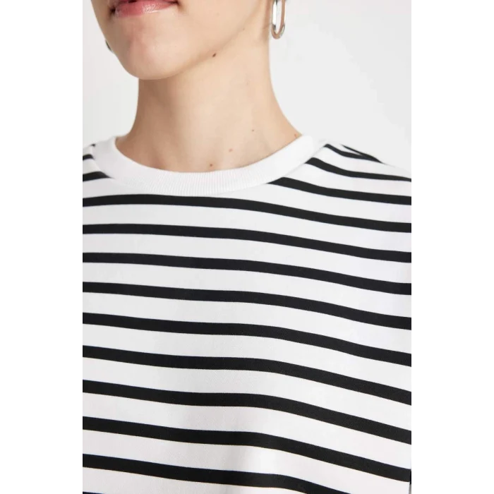 B2085 Oversize Fit Çizgili Kalın Kumaş Sweatshirt