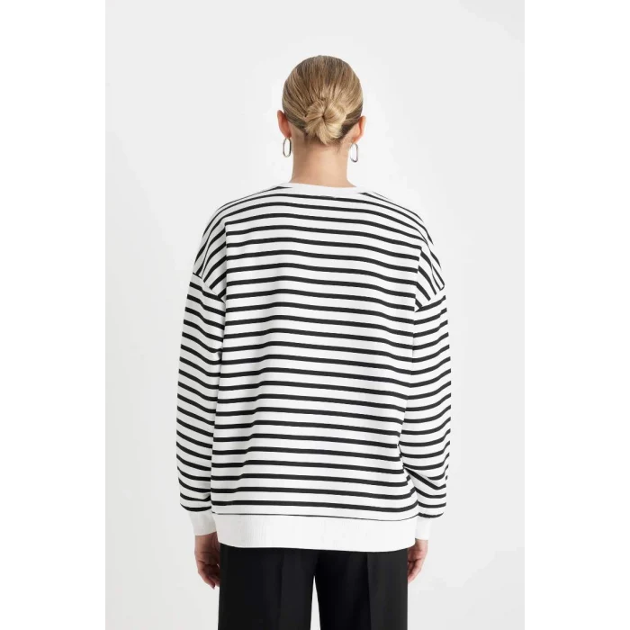 B2085 Oversize Fit Çizgili Kalın Kumaş Sweatshirt