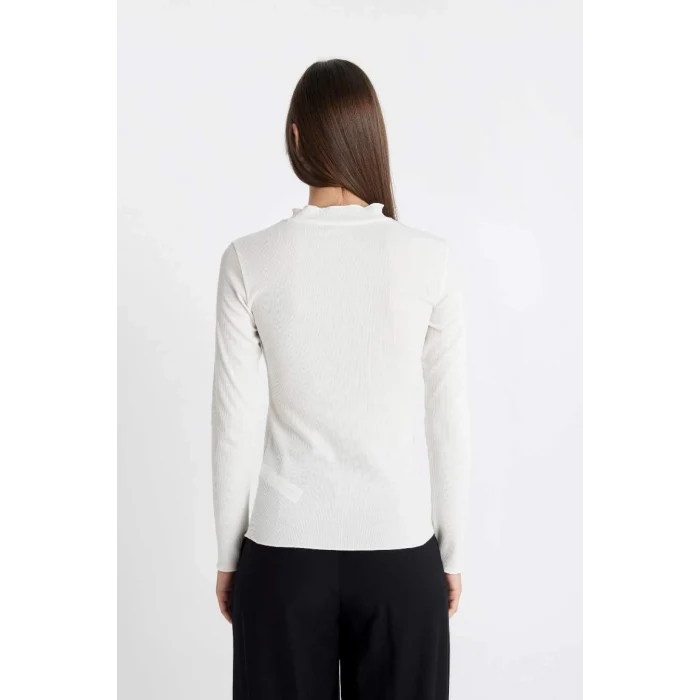 B2389 Yarım Balıkçı Yaka Fitilli Kaşkorse Basic Düz Uzun Kollu Tişört Tunik