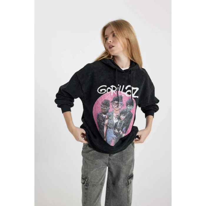 B2551 Coool One Piece Oversize Geniş Kalıp Kapüşonlu Kalın Yıkamalı Soluk Efektli Sweatshirt