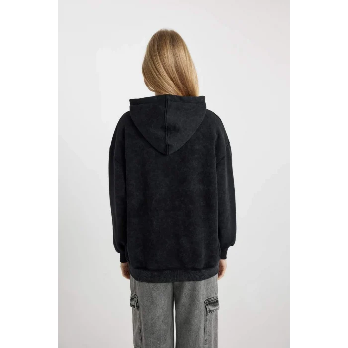 B2551 Coool One Piece Oversize Geniş Kalıp Kapüşonlu Kalın Yıkamalı Soluk Efektli Sweatshirt