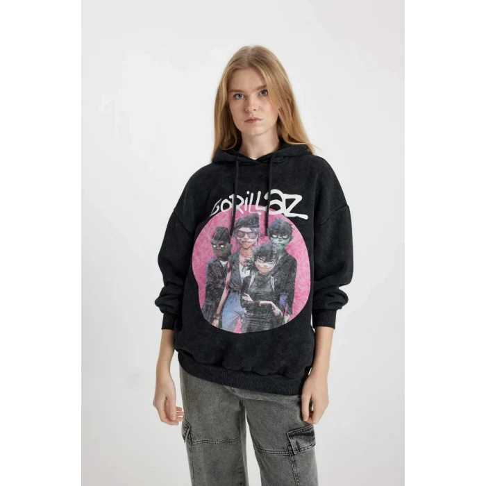 B2551 Coool One Piece Oversize Geniş Kalıp Kapüşonlu Kalın Yıkamalı Soluk Efektli Sweatshirt
