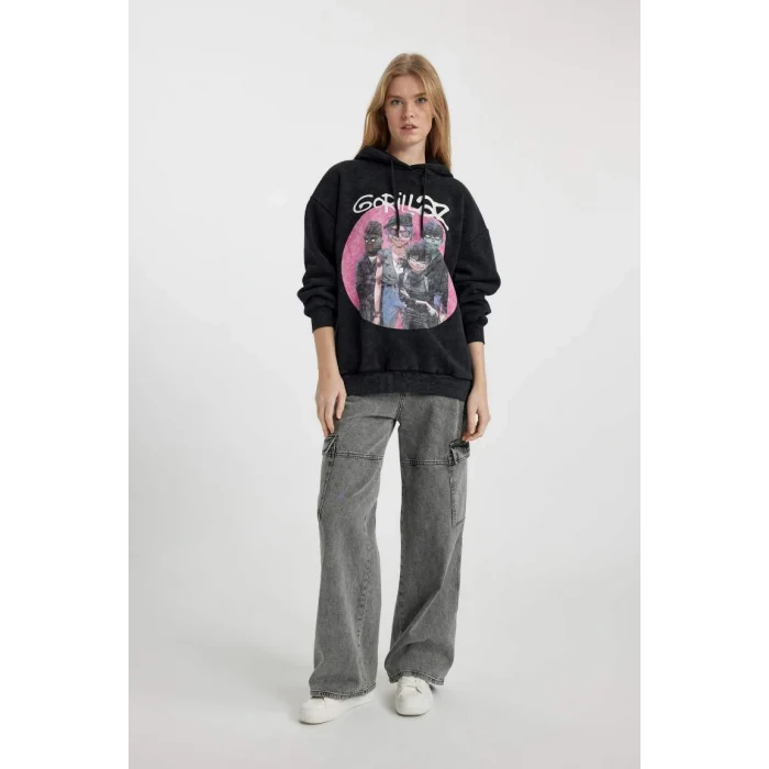 B2551 Coool One Piece Oversize Geniş Kalıp Kapüşonlu Kalın Yıkamalı Soluk Efektli Sweatshirt