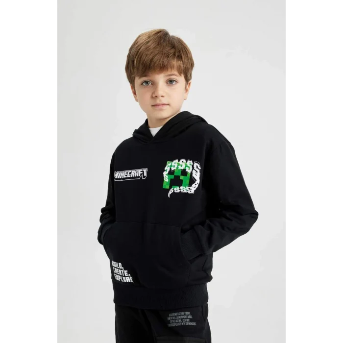 B3069 Erkek Çocuk Minecraft Kapüşonlu Sweatshirt